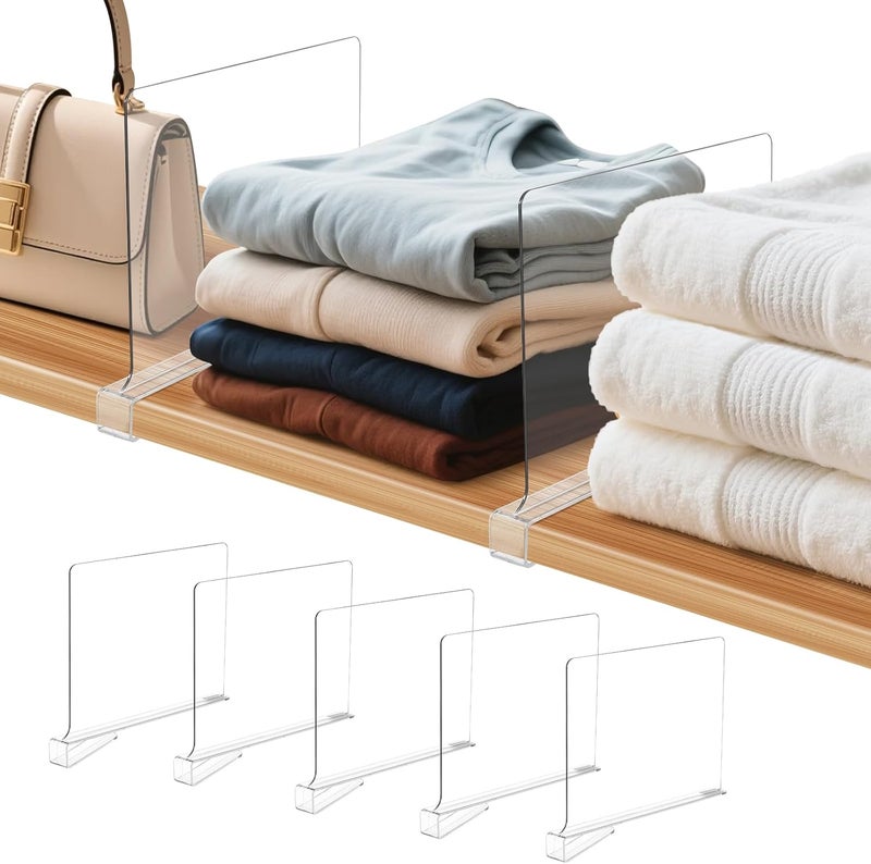 Clebay 5 Pack Clear Shelf Dividers for Closets, Acrylic Dividers for Shelves, Closet Shelf Divider for Organization,Organizers & Separators for Shelf Storage, Home Closets, Cabinets - Image 1